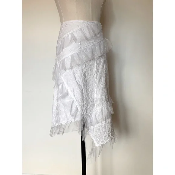 White Eyelet Lace Skirt w/ Tulle Trim - Picture 3 of 6
